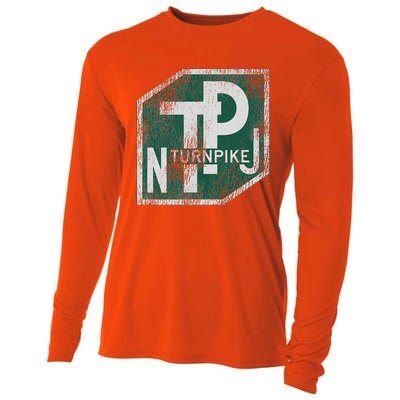 Distressed New Jersey Turnpike State Road Sign Cooling Performance Long Sleeve Crew