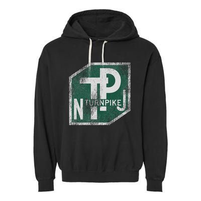 Distressed New Jersey Turnpike State Road Sign Garment-Dyed Fleece Hoodie