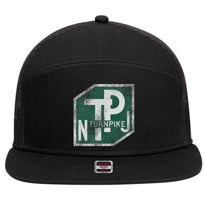 Distressed New Jersey Turnpike State Road Sign 7 Panel Mesh Trucker Snapback Hat