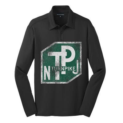 Distressed New Jersey Turnpike State Road Sign Silk Touch Performance Long Sleeve Polo