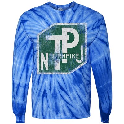 Distressed New Jersey Turnpike State Road Sign Tie-Dye Long Sleeve Shirt