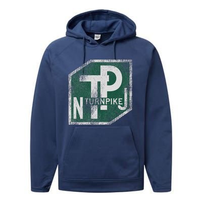 Distressed New Jersey Turnpike State Road Sign Performance Fleece Hoodie