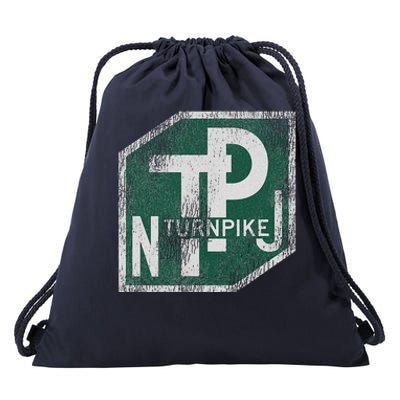 Distressed New Jersey Turnpike State Road Sign Drawstring Bag