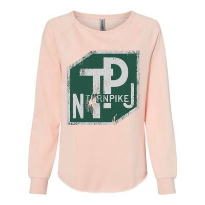 Distressed New Jersey Turnpike State Road Sign Womens California Wash Sweatshirt