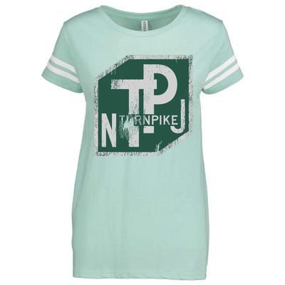 Distressed New Jersey Turnpike State Road Sign Enza Ladies Jersey Football T-Shirt