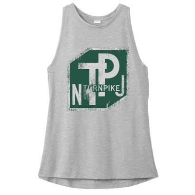 Distressed New Jersey Turnpike State Road Sign Ladies PosiCharge Tri-Blend Wicking Tank