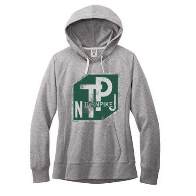 Distressed New Jersey Turnpike State Road Sign Women's Fleece Hoodie