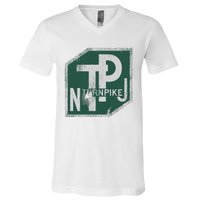 Distressed New Jersey Turnpike State Road Sign V-Neck T-Shirt