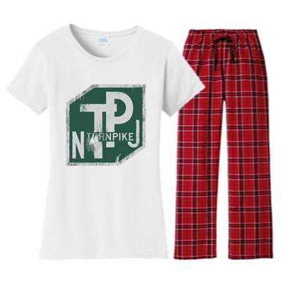 Distressed New Jersey Turnpike State Road Sign Women's Flannel Pajama Set