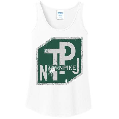 Distressed New Jersey Turnpike State Road Sign Ladies Essential Tank