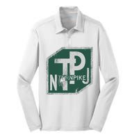 Distressed New Jersey Turnpike State Road Sign Silk Touch Performance Long Sleeve Polo