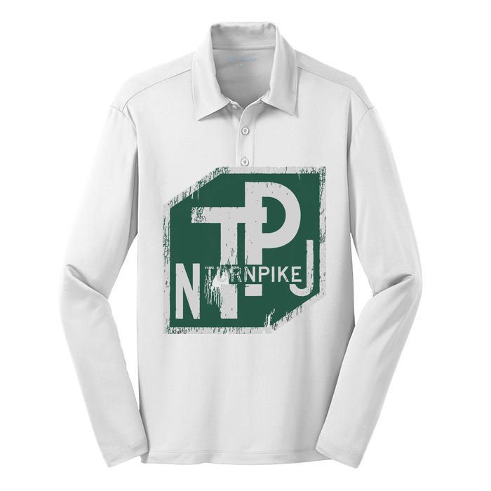 Distressed New Jersey Turnpike State Road Sign Silk Touch Performance Long Sleeve Polo