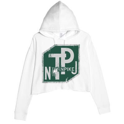 Distressed New Jersey Turnpike State Road Sign Crop Fleece Hoodie