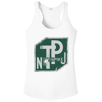 Distressed New Jersey Turnpike State Road Sign Ladies PosiCharge Competitor Racerback Tank