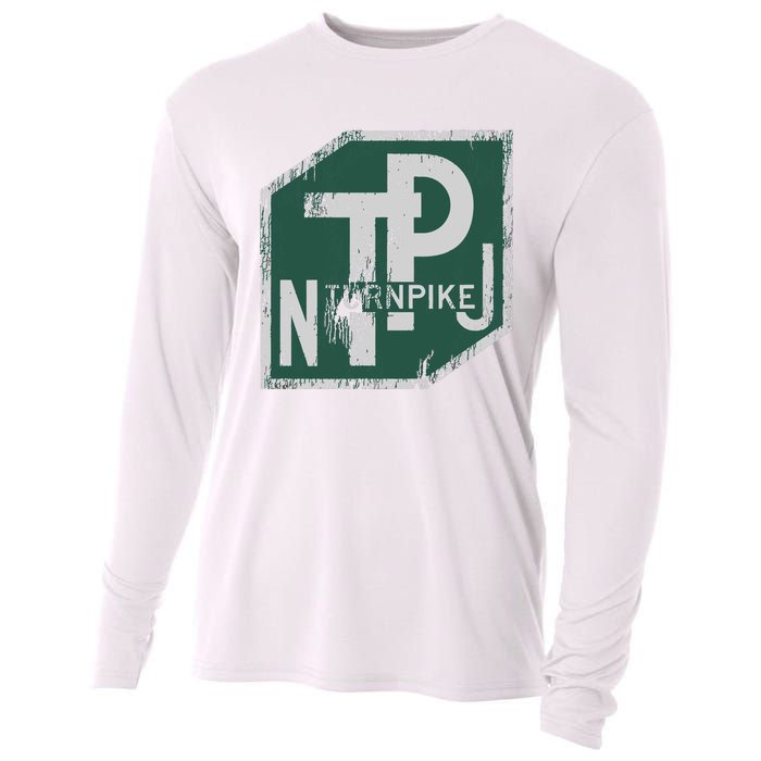 Distressed New Jersey Turnpike State Road Sign Cooling Performance Long Sleeve Crew