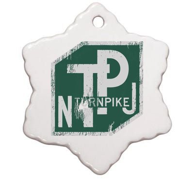 Distressed New Jersey Turnpike State Road Sign Ceramic Star Ornament