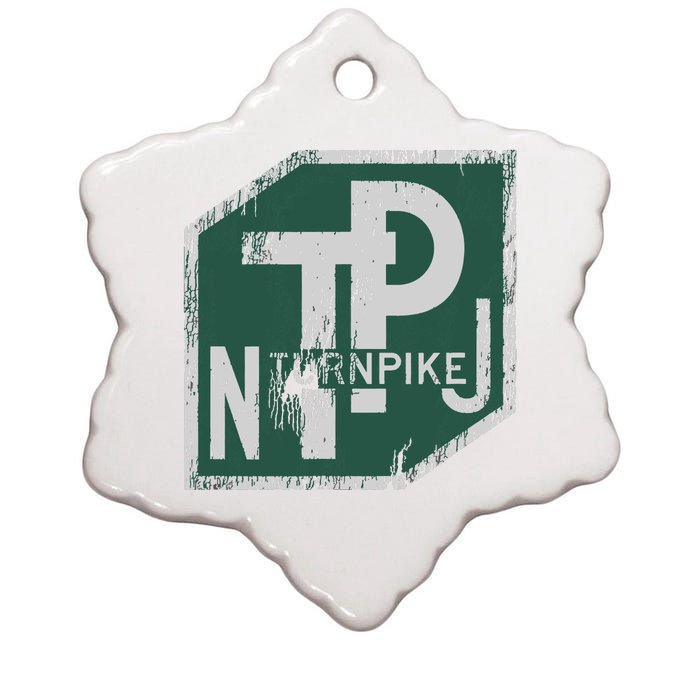 Distressed New Jersey Turnpike State Road Sign Ceramic Star Ornament