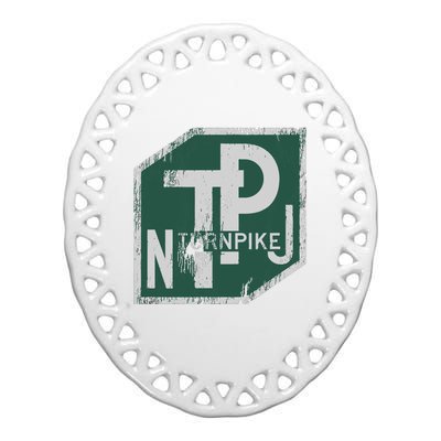 Distressed New Jersey Turnpike State Road Sign Ceramic Oval Ornament