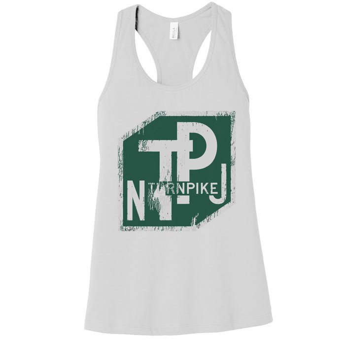 Distressed New Jersey Turnpike State Road Sign Women's Racerback Tank