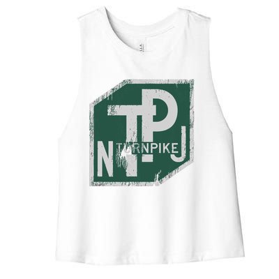 Distressed New Jersey Turnpike State Road Sign Women's Racerback Cropped Tank