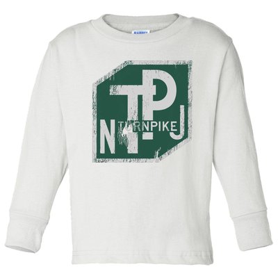 Distressed New Jersey Turnpike State Road Sign Toddler Long Sleeve Shirt