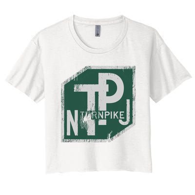 Distressed New Jersey Turnpike State Road Sign Women's Crop Top Tee