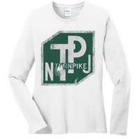 Distressed New Jersey Turnpike State Road Sign Ladies Long Sleeve Shirt