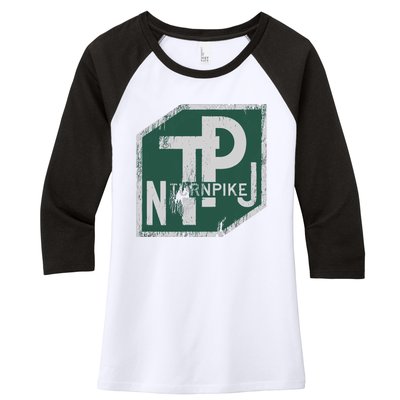 Distressed New Jersey Turnpike State Road Sign Women's Tri-Blend 3/4-Sleeve Raglan Shirt