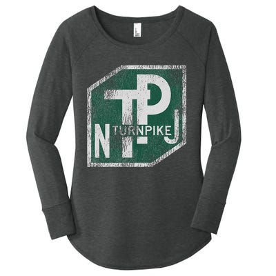 Distressed New Jersey Turnpike State Road Sign Women's Perfect Tri Tunic Long Sleeve Shirt