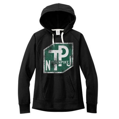 Distressed New Jersey Turnpike State Road Sign Women's Fleece Hoodie