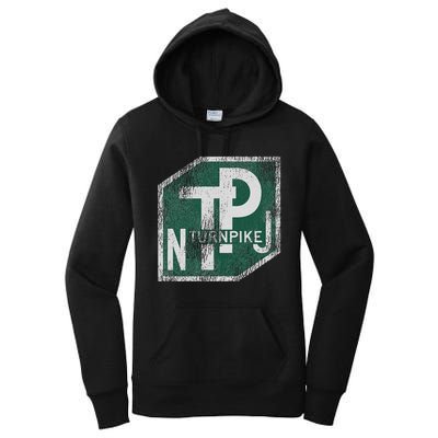 Distressed New Jersey Turnpike State Road Sign Women's Pullover Hoodie