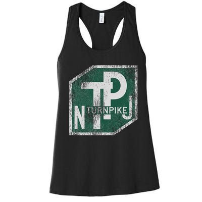 Distressed New Jersey Turnpike State Road Sign Women's Racerback Tank