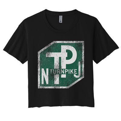 Distressed New Jersey Turnpike State Road Sign Women's Crop Top Tee