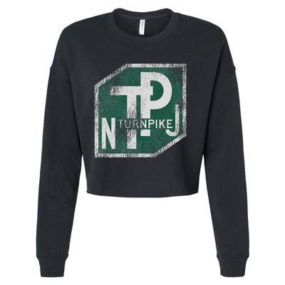 Distressed New Jersey Turnpike State Road Sign Cropped Pullover Crew