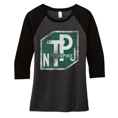 Distressed New Jersey Turnpike State Road Sign Women's Tri-Blend 3/4-Sleeve Raglan Shirt