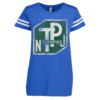 Distressed New Jersey Turnpike State Road Sign Enza Ladies Jersey Football T-Shirt