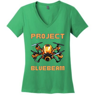 Drones New Jersey Ufo Uap Alien Invasion Project Bluebeam Women's V-Neck T-Shirt
