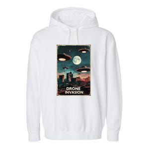 Drones New Jersey Ufo Uap Alien Invasion Garment-Dyed Fleece Hoodie