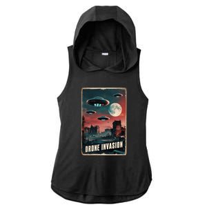 Drones New Jersey Ufo Uap Alien Invasion Ladies PosiCharge Tri-Blend Wicking Draft Hoodie Tank