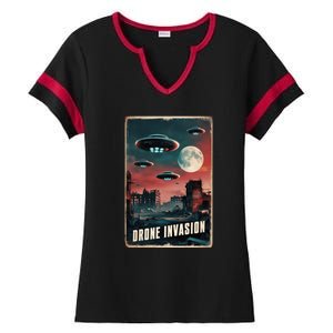 Drones New Jersey Ufo Uap Alien Invasion Ladies Halftime Notch Neck Tee