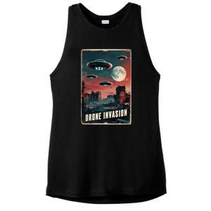 Drones New Jersey Ufo Uap Alien Invasion Ladies PosiCharge Tri-Blend Wicking Tank