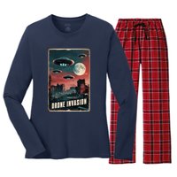 Drones New Jersey Ufo Uap Alien Invasion Women's Long Sleeve Flannel Pajama Set 