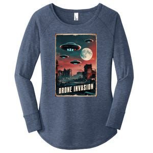 Drones New Jersey Ufo Uap Alien Invasion Women's Perfect Tri Tunic Long Sleeve Shirt