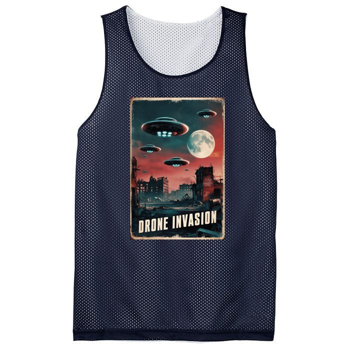 Drones New Jersey Ufo Uap Alien Invasion Mesh Reversible Basketball Jersey Tank