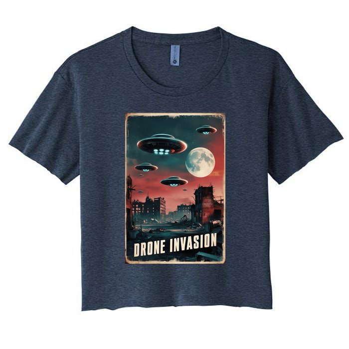 Drones New Jersey Ufo Uap Alien Invasion Women's Crop Top Tee