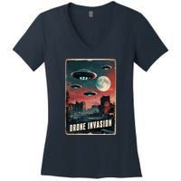 Drones New Jersey Ufo Uap Alien Invasion Women's V-Neck T-Shirt