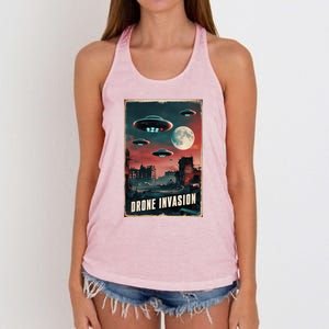 Drones New Jersey Ufo Uap Alien Invasion Women's Knotted Racerback Tank