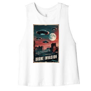 Drones New Jersey Ufo Uap Alien Invasion Women's Racerback Cropped Tank