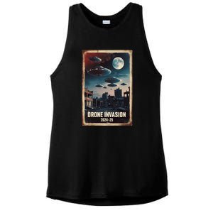 Drones New Jersey Ufo Uap Alien Invasion Ladies PosiCharge Tri-Blend Wicking Tank