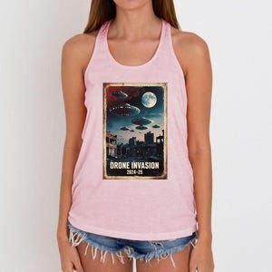 Drones New Jersey Ufo Uap Alien Invasion Women's Knotted Racerback Tank